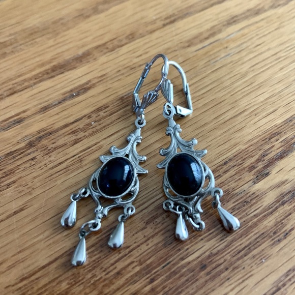 Jewelry - Vintage Silver and Black Chandelier Earrings